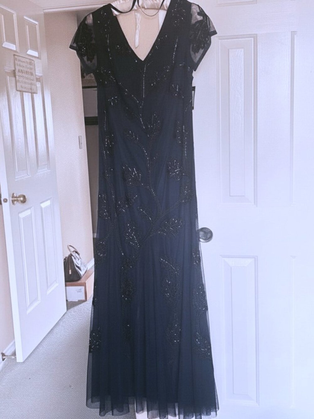 Marina NWT Size 4 Blue Floral Embroidered Beaded Gown V-Neck Evening Dress